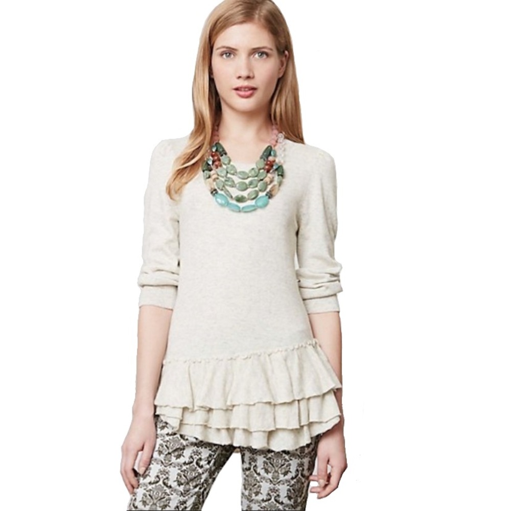 Anthro Knitted Knotted Ruffle Peplum